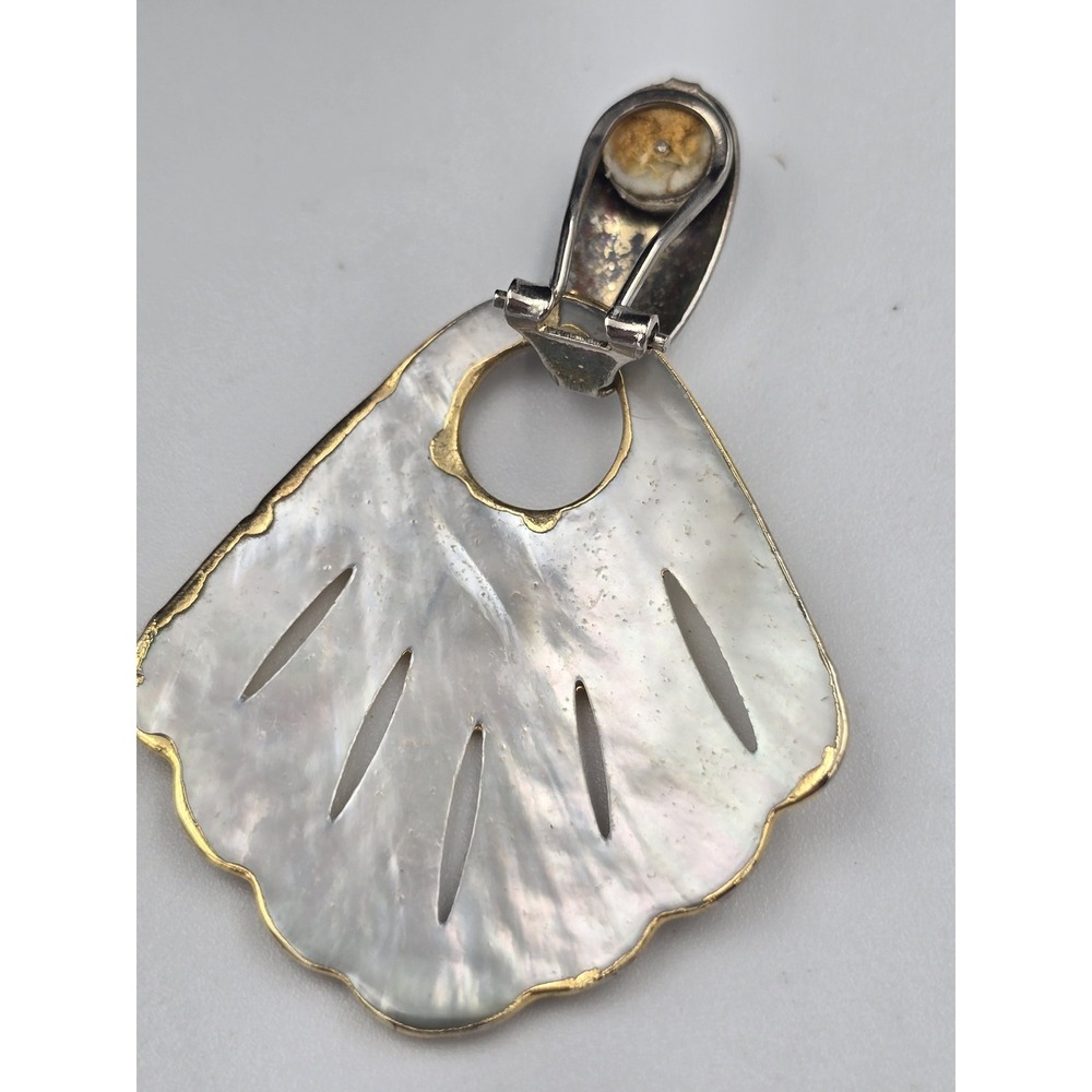 Elegant Mother of Pearl Fan Dangle Clip-On Earrings Gold &‎ Silver Tone Fashion - Picture 8 of 9